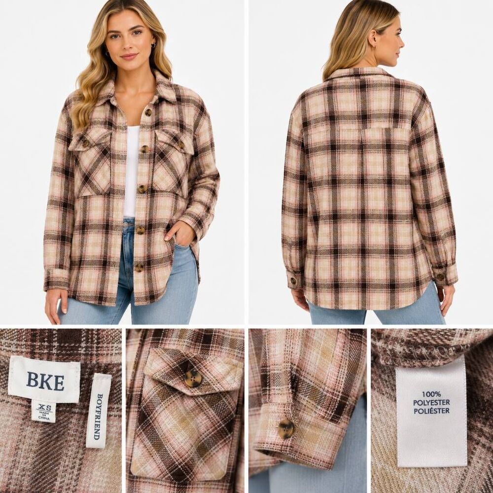 BKE Women’s Flannel XS Boyfriend Fit Button Down Long Sleeve Plaid Shirt